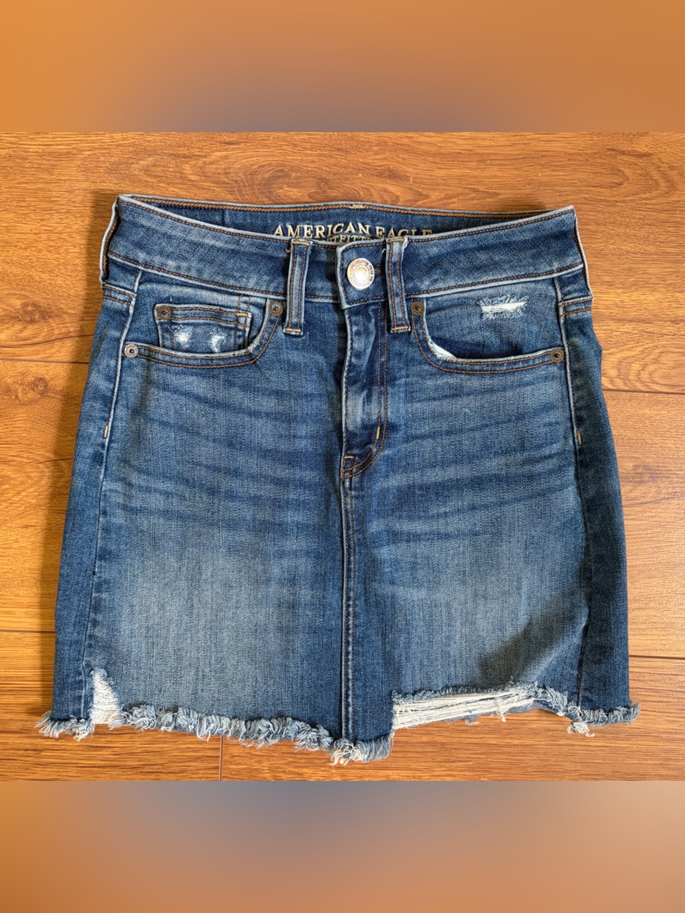 High- Waisted American Eagle Outfitters Medium Blue Denim Mini Skirt 00